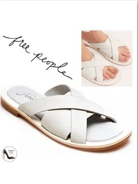 Free People Del Mar White Leather Slide Sandals Slip On Flat Criss Cross Mule 40
